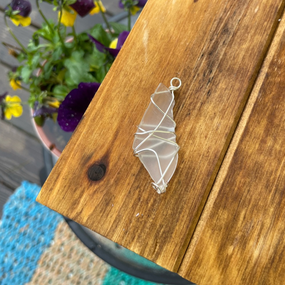 upcycled seaglass silver wrapped pendant